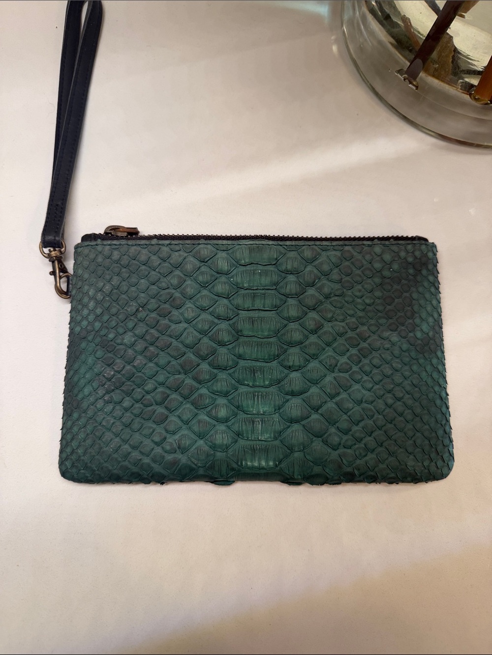 Green Python Wristlet Pouch - Picture 2 of 7